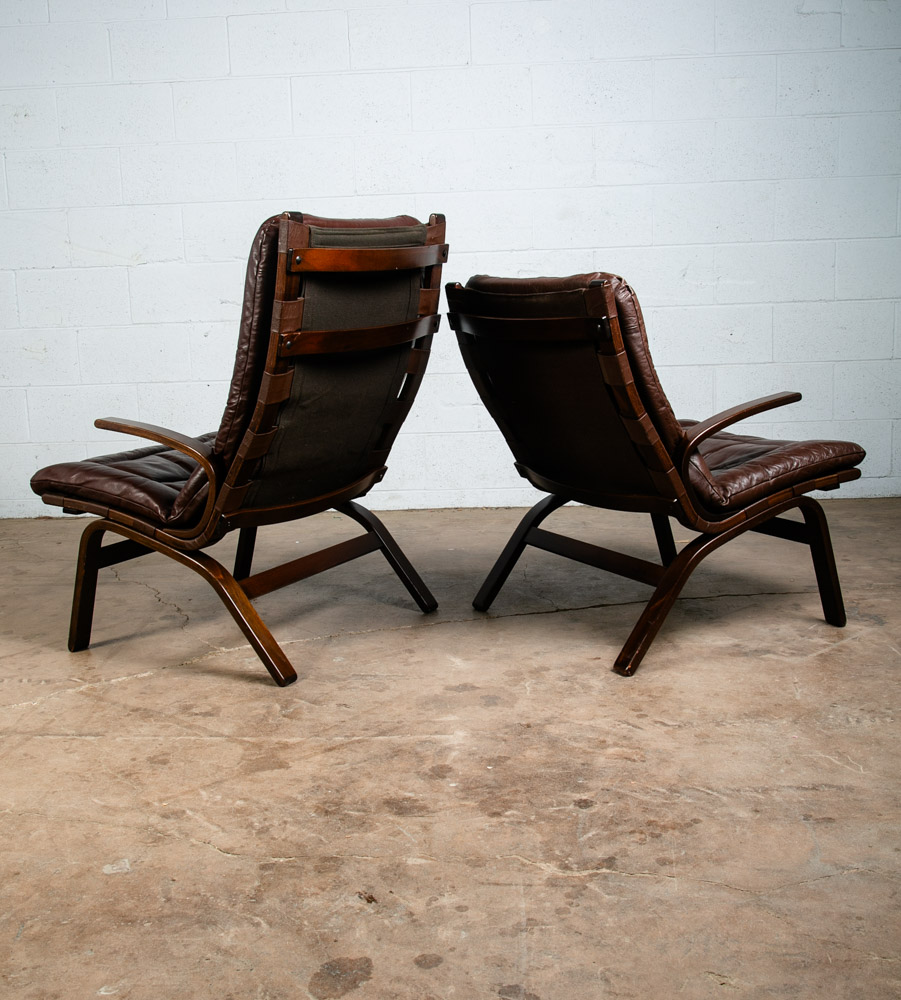 Mid Century Danish Modern Lounge Chairs Brown Leather Ingmar Relling Arms Mcm - Image 4