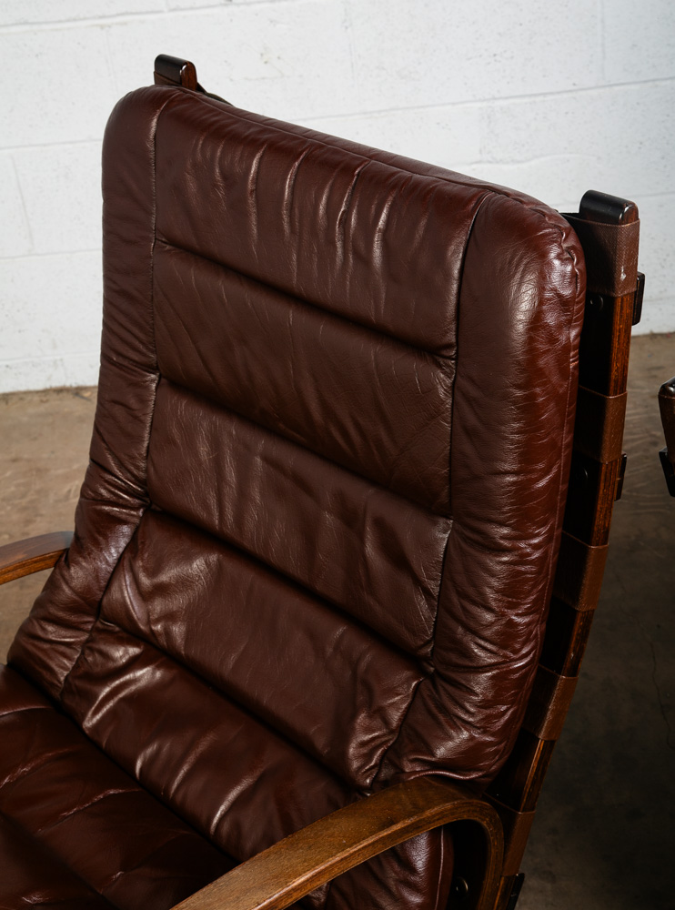 Mid Century Danish Modern Lounge Chairs Brown Leather Ingmar Relling Arms Mcm - Image 10