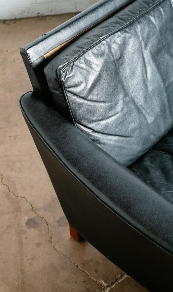Mid Century Danish Modern Sofa Couch 2 Seat Leather Black Settee Denmark Vintage - Image 12