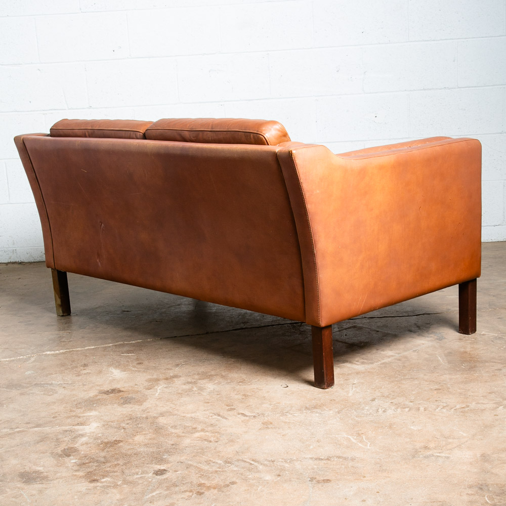Mid Century Danish Modern Sofa Settee 2 Seater Stouby Brown Leather Denmark VG - Image 4