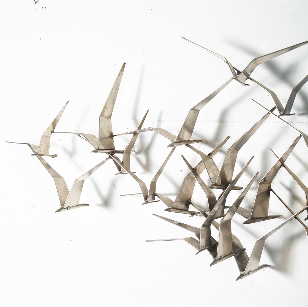 Mid Century Modern Sculpture Birds in Flight Art Wall C. Jere Metal Silver Heavy - Image 7