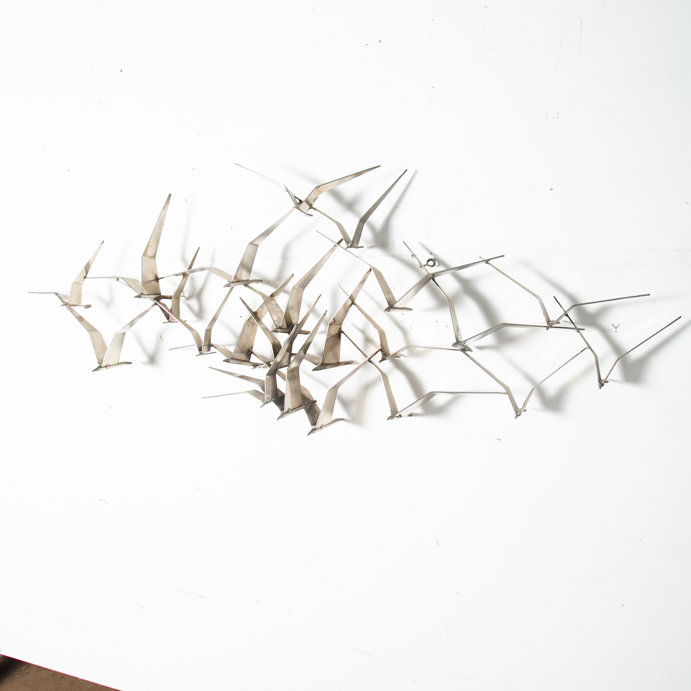 Mid Century Modern Sculpture Birds in Flight Art Wall C. Jere Metal Silver Heavy - Image 4