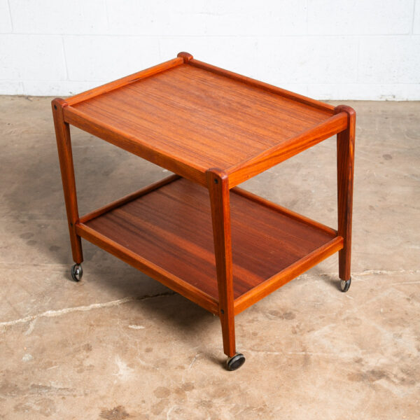 Mid Century Danish Modern Serving Cart Trolley Teak Wood Rolling Bar Vintage Mcm