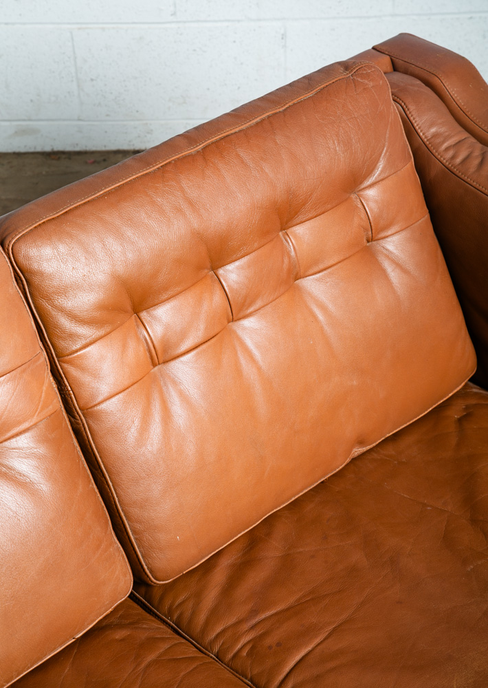 Mid Century Danish Modern Sofa Settee 2 Seater Stouby Brown Leather Denmark VG - Image 6
