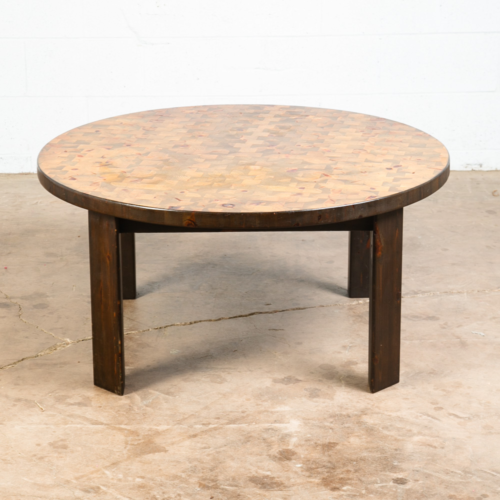 Mid Century Danish Modern Coffee Table Round Solid Wood Circular Butcher Block - Image 5