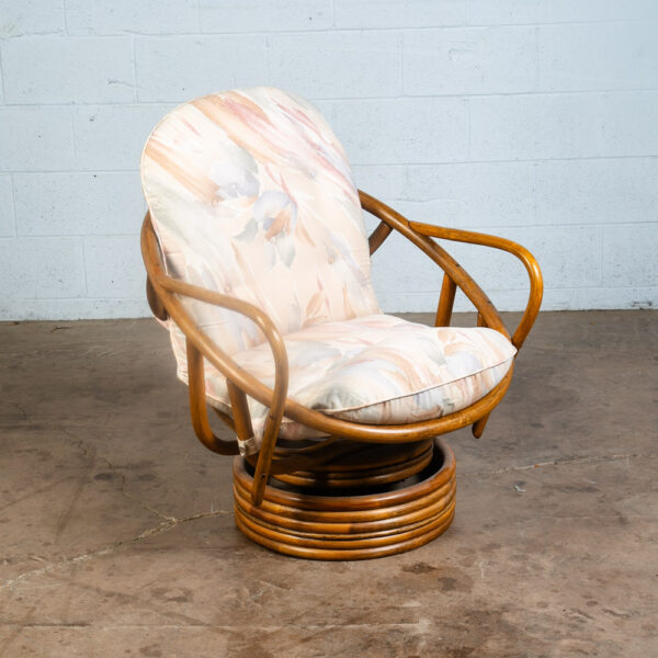 Mid Century Modern Lounge Chair Ottoman Bamboo Boho Swivel Rattan Basket Stool - Image 10