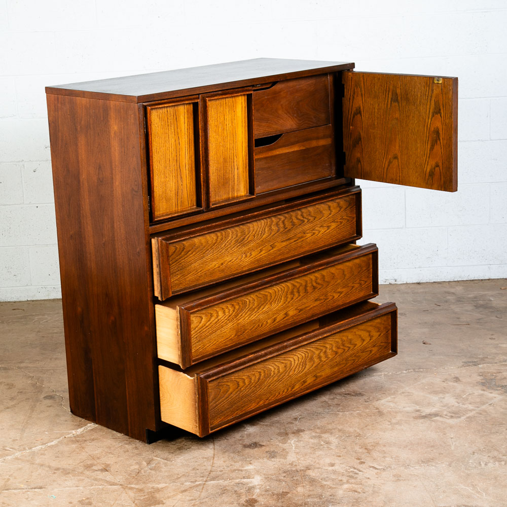 Mid Century Modern Dresser Highboy 5 Drawer Bassett Walnut Oak Danish Vintage - Image 5