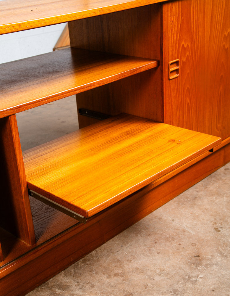 Mid Century Danish Modern Credenza Sliding Door Teak Media Sideboard Audio Low - Image 11