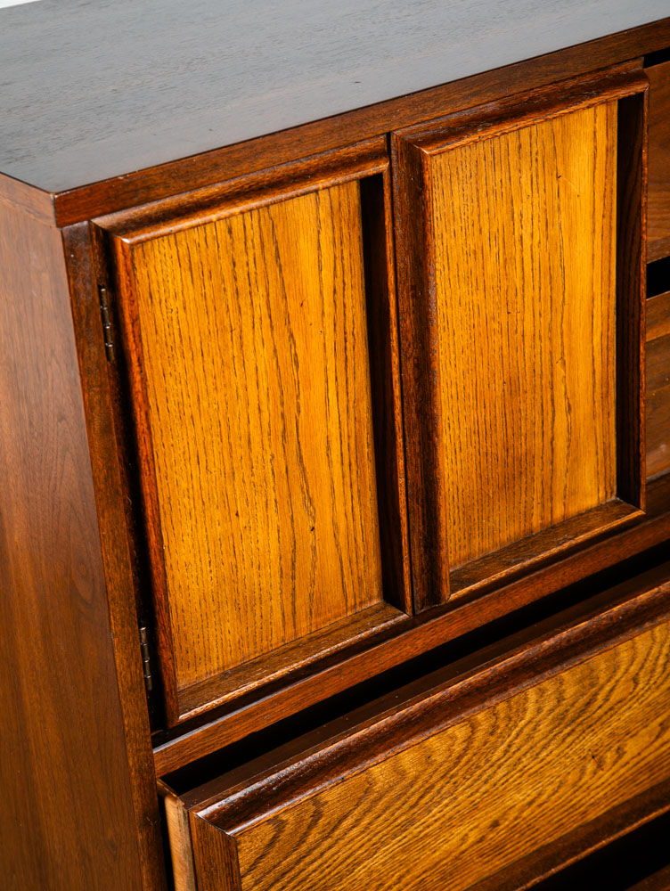 Mid Century Modern Dresser Highboy 5 Drawer Bassett Walnut Oak Danish Vintage - Image 10
