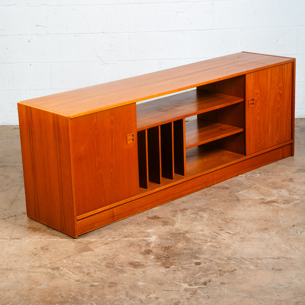 Mid Century Danish Modern Credenza Sliding Door Teak Media Sideboard Audio Low