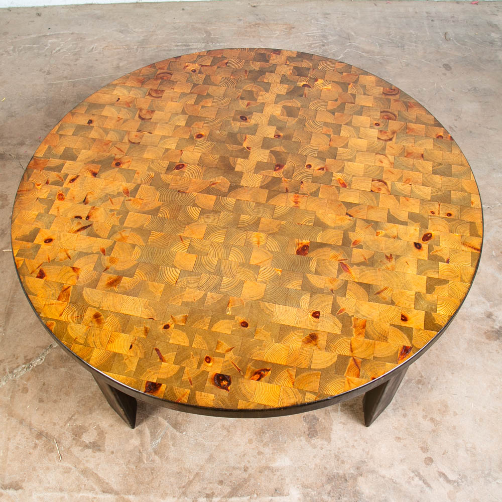 Mid Century Danish Modern Coffee Table Round Solid Wood Circular Butcher Block - Image 3