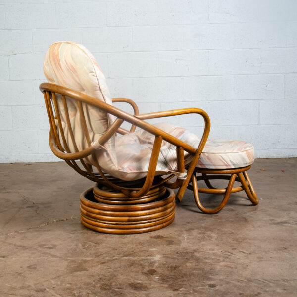 Mid Century Modern Lounge Chair Ottoman Bamboo Boho Swivel Rattan Basket Stool - Image 5