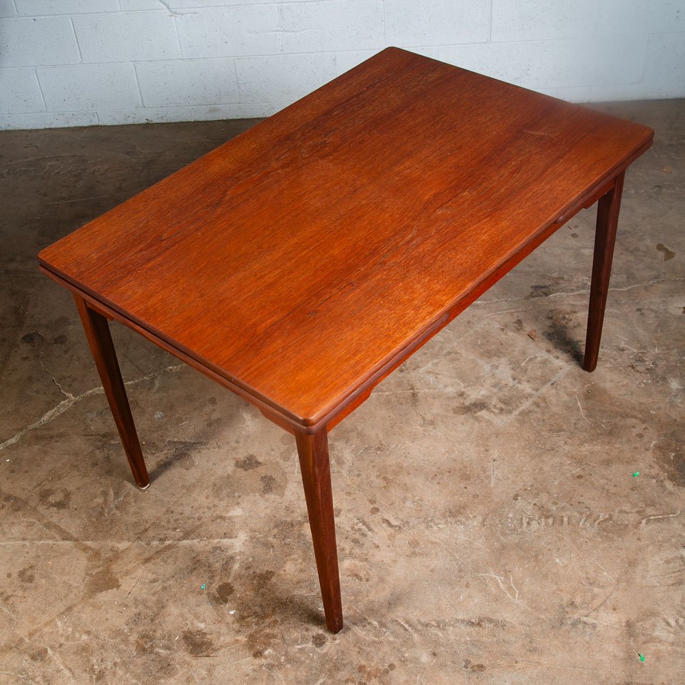 Mid Century Danish Modern Dining Table Solid Teak Extension 2 Draw Leaf Denmark