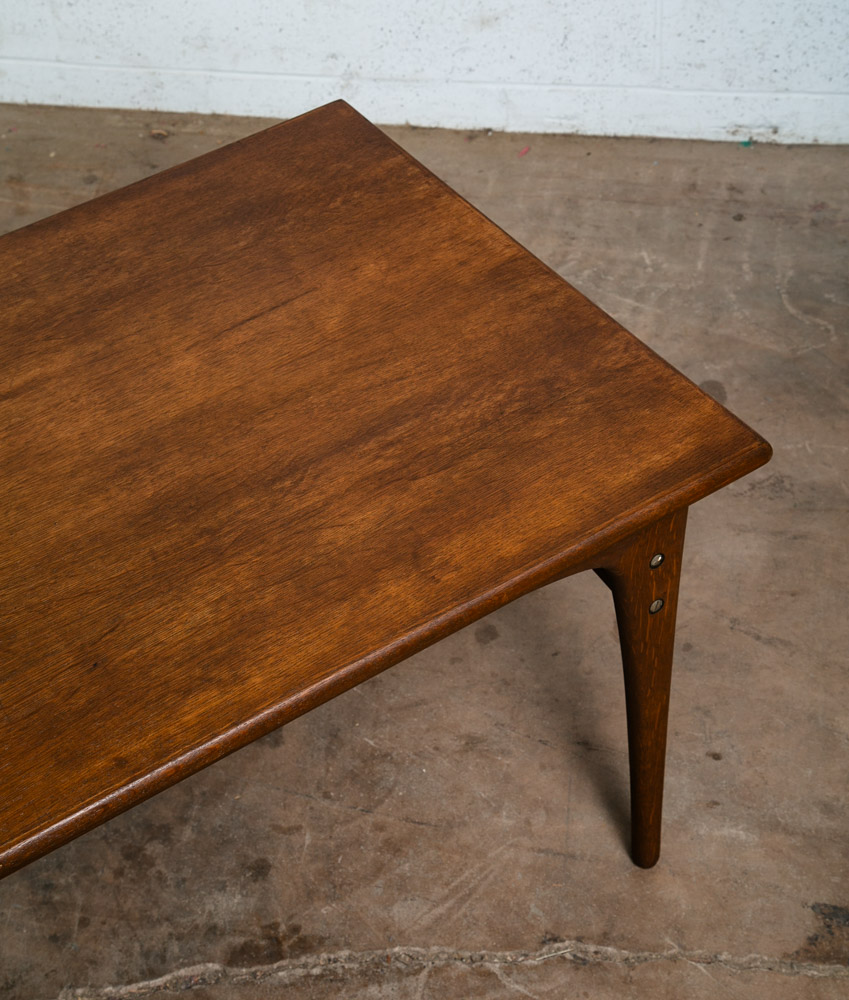 Mid Century Danish Modern Coffee Table Surfboard Oak Drop Leaf Denmark Sliding L - Image 11