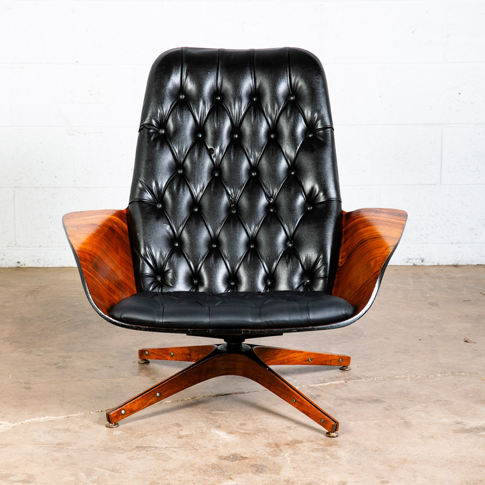 Mid Century Modern Lounge Chair Plycraft Mr Tufted Black Swivel George Mulhauser - Image 3