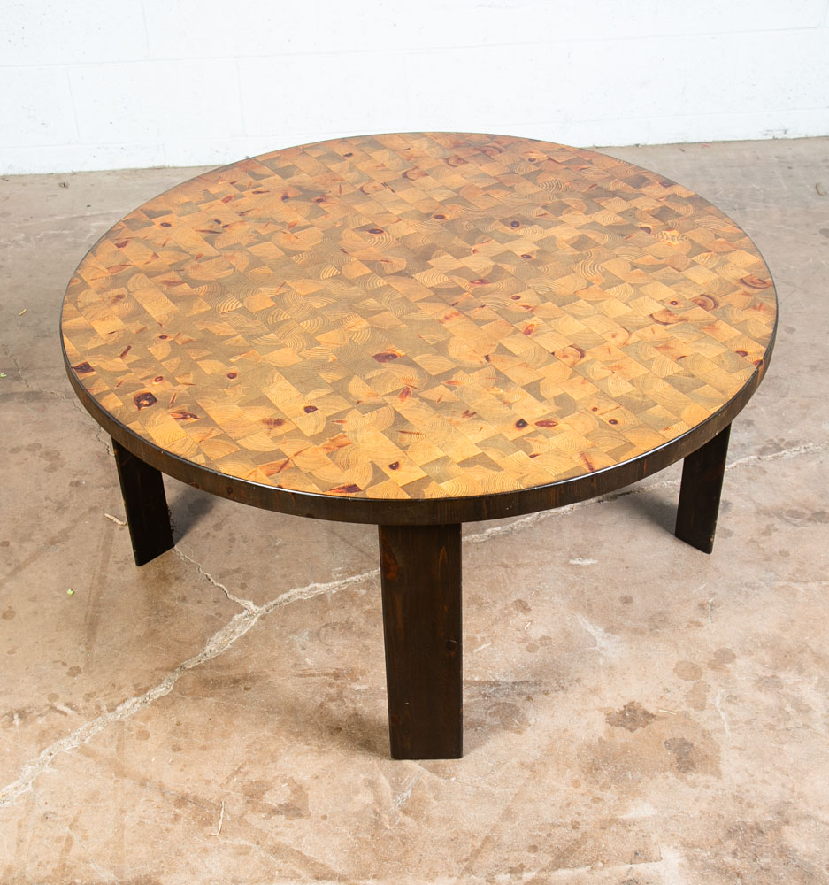 Mid Century Danish Modern Coffee Table Round Solid Wood Circular Butcher Block - Image 2