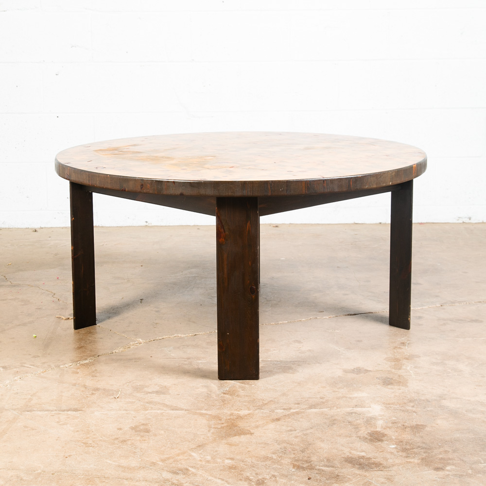 Mid Century Danish Modern Coffee Table Round Solid Wood Circular Butcher Block - Image 4