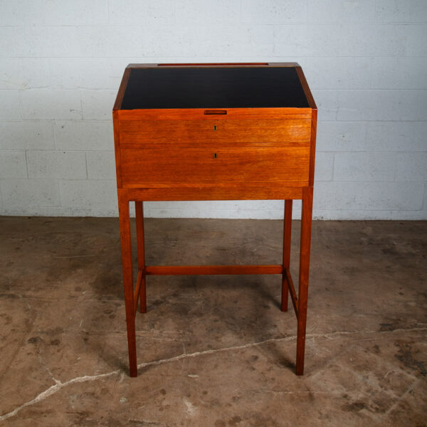 Mid Century Danish Modern Desk Podium Teak 2 Drawer Langkilde Standing Denmark - Image 2