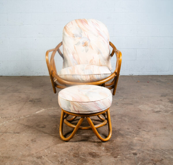 Mid Century Modern Lounge Chair Ottoman Bamboo Boho Swivel Rattan Basket Stool - Image 3