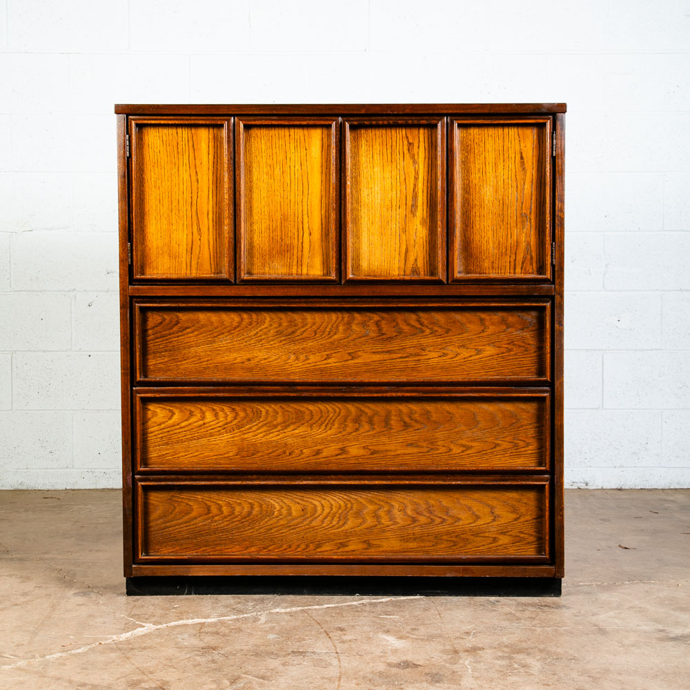 Mid Century Modern Dresser Highboy 5 Drawer Bassett Walnut Oak Danish Vintage - Image 2