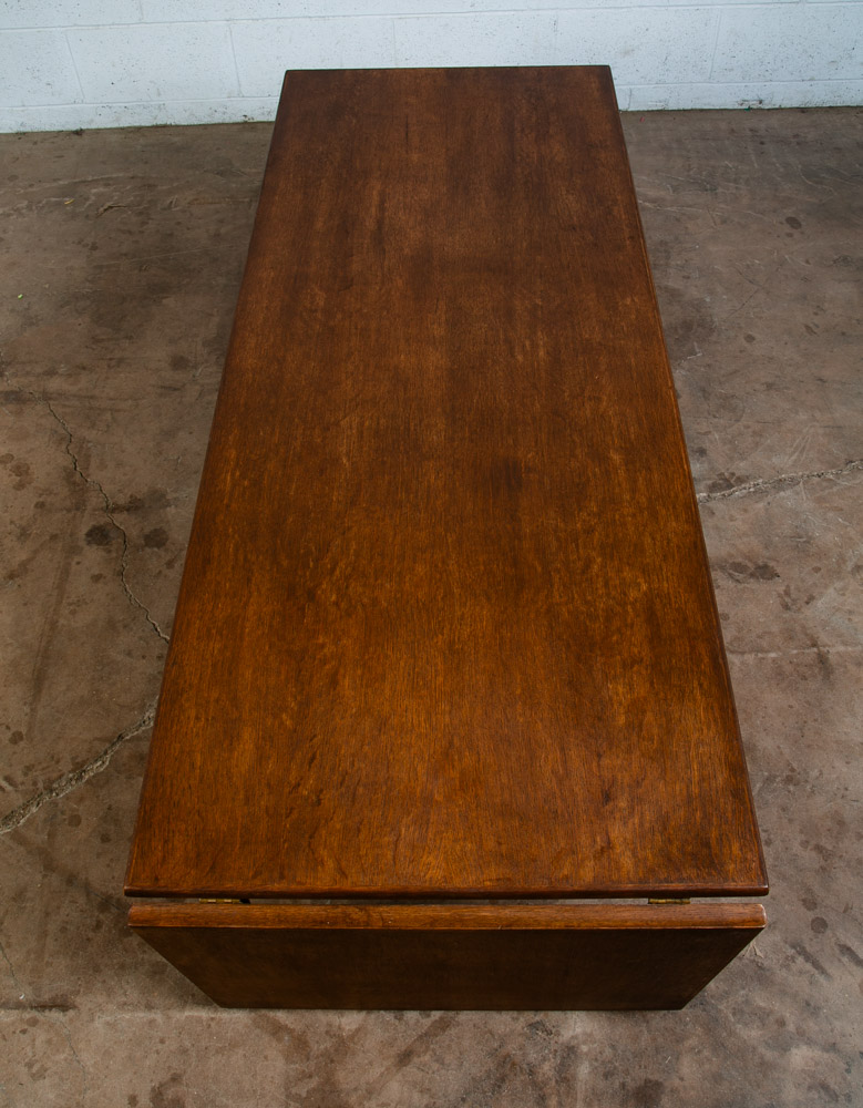 Mid Century Danish Modern Coffee Table Surfboard Oak Drop Leaf Denmark Sliding L - Image 5