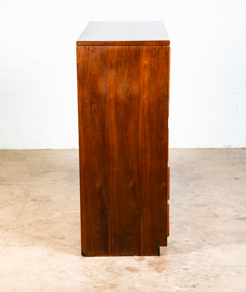 Mid Century Modern Dresser Highboy 5 Drawer Bassett Walnut Oak Danish Vintage - Image 3