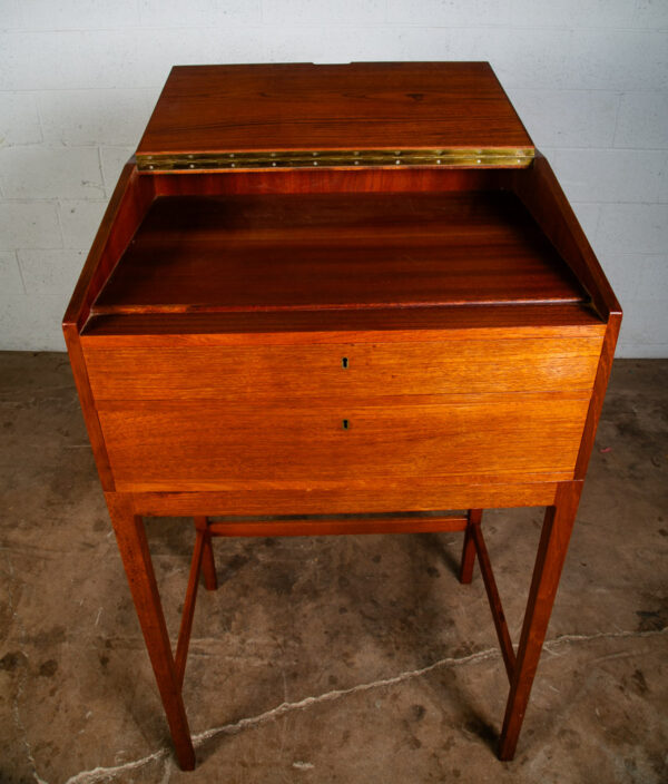 Mid Century Danish Modern Desk Podium Teak 2 Drawer Langkilde Standing Denmark - Image 7