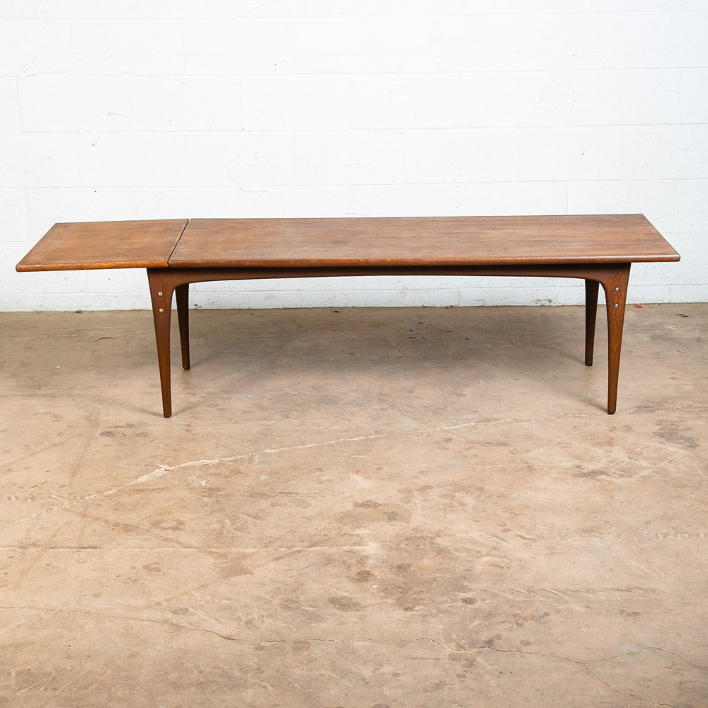 Mid Century Danish Modern Coffee Table Surfboard Oak Drop Leaf Denmark Sliding L - Image 3