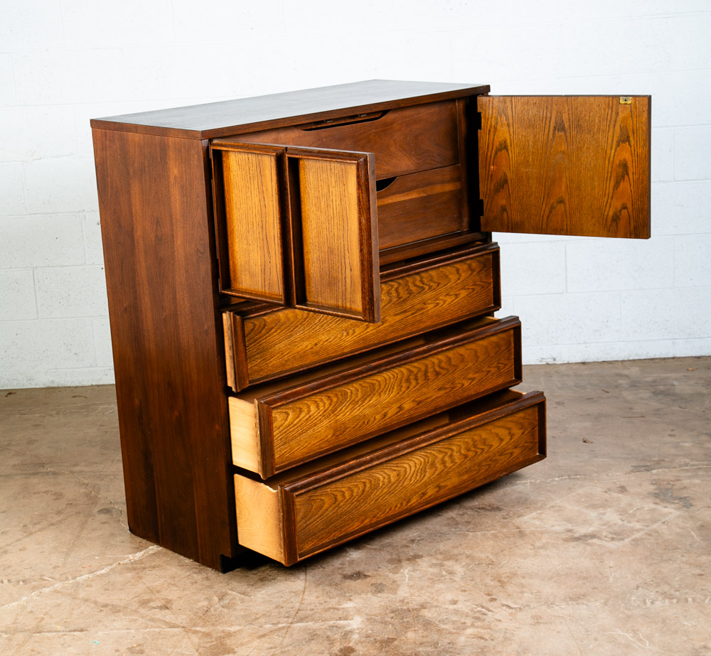 Mid Century Modern Dresser Highboy 5 Drawer Bassett Walnut Oak Danish Vintage - Image 7