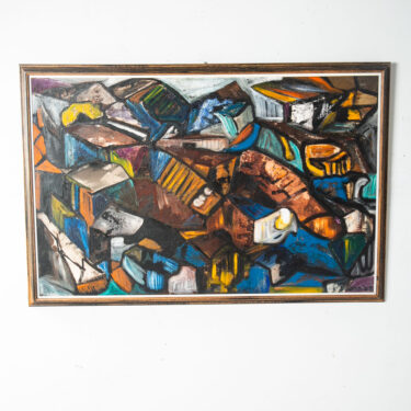 Mid Century Modern Oil Painting Art Signed Abstract Expressionism 1963 50x33.5