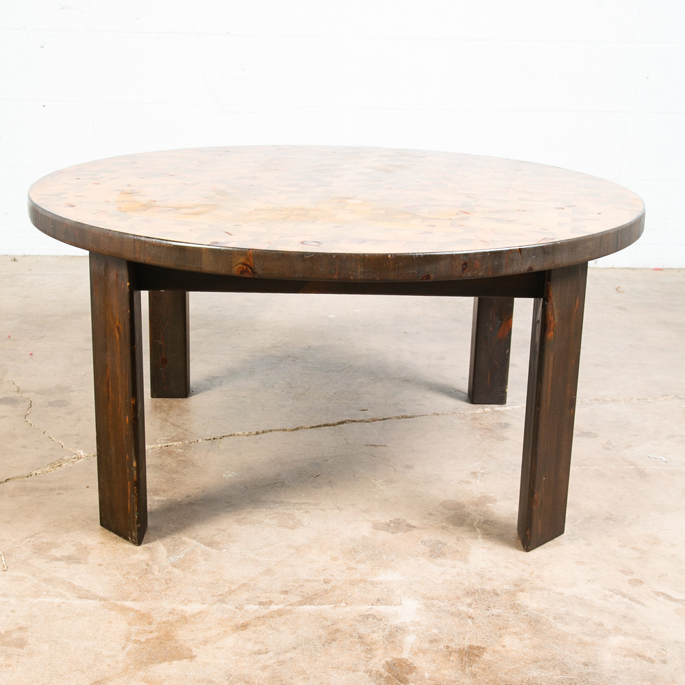 Mid Century Danish Modern Coffee Table Round Solid Wood Circular Butcher Block - Image 11