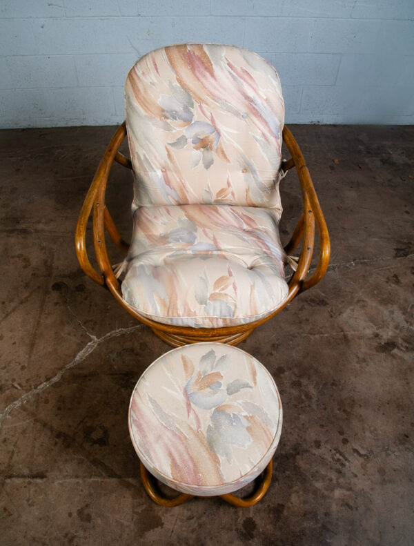 Mid Century Modern Lounge Chair Ottoman Bamboo Boho Swivel Rattan Basket Stool - Image 9