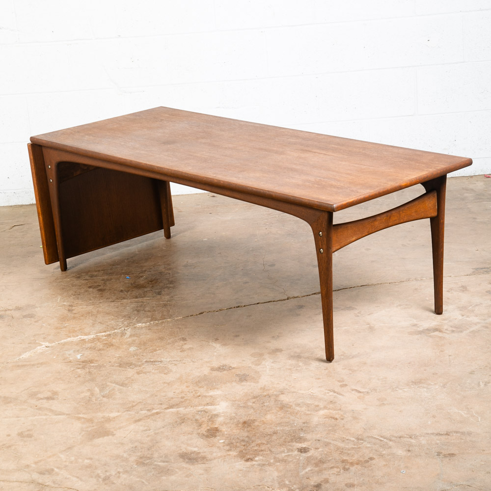 Mid Century Danish Modern Coffee Table Surfboard Oak Drop Leaf Denmark Sliding L