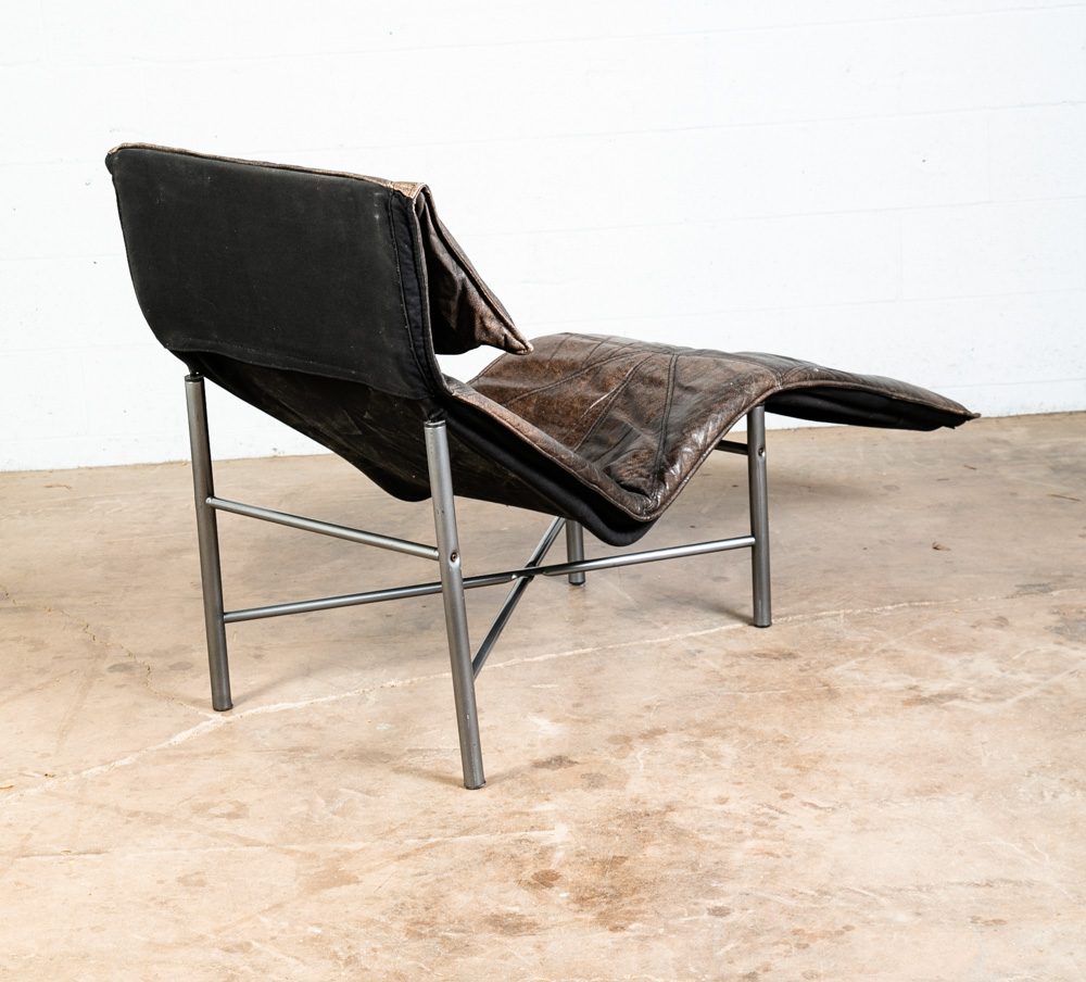 Mid Century Danish Modern Lounge Chair Chaise Gray Black Leather Tord Bjorklund - Image 3