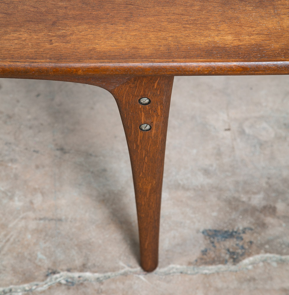 Mid Century Danish Modern Coffee Table Surfboard Oak Drop Leaf Denmark Sliding L - Image 8