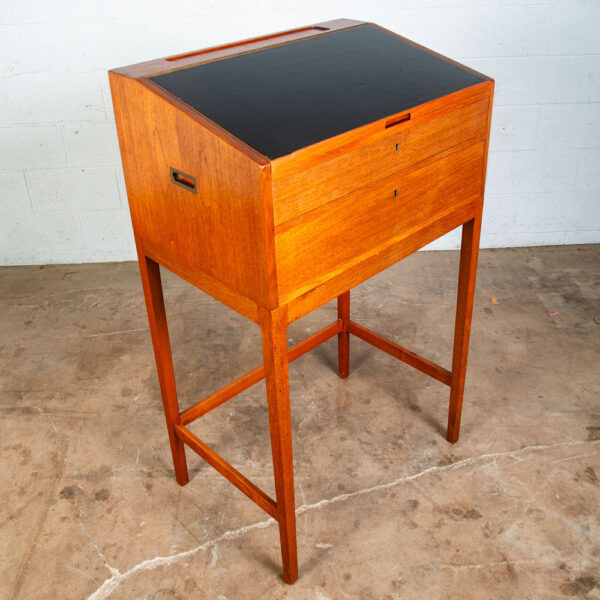 Mid Century Danish Modern Desk Podium Teak 2 Drawer Langkilde Standing Denmark - Image 4
