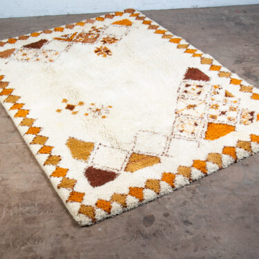 Mid Century Modern Artisanat Morocco Shag Rug 96"x70" Wool Area Orange White Mcm