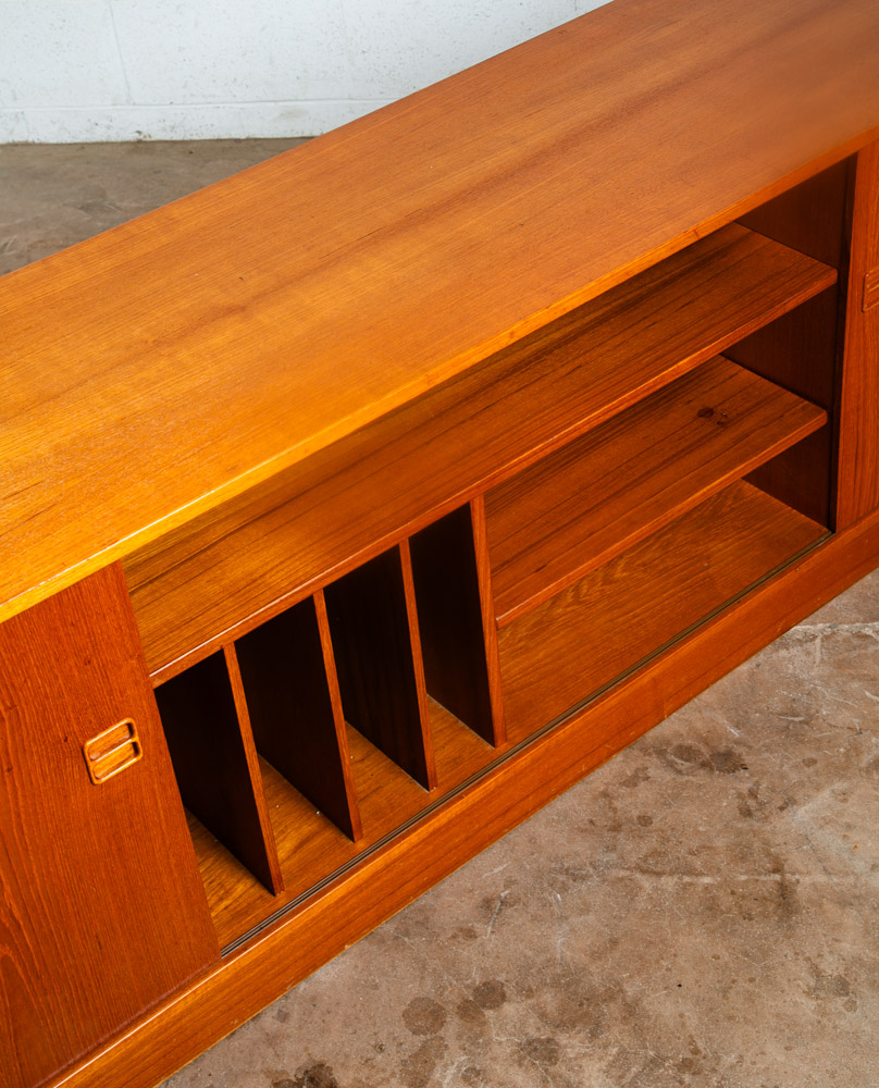 Mid Century Danish Modern Credenza Sliding Door Teak Media Sideboard Audio Low - Image 6