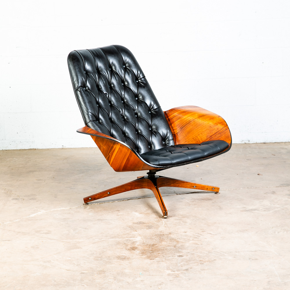 Mid Century Modern Lounge Chair Plycraft Mr Tufted Black Swivel George Mulhauser - Image 2