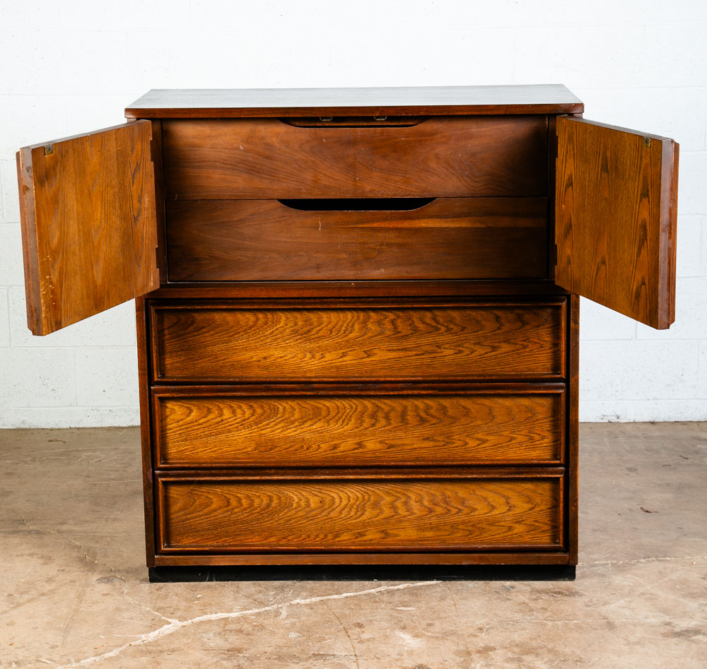 Mid Century Modern Dresser Highboy 5 Drawer Bassett Walnut Oak Danish Vintage - Image 6