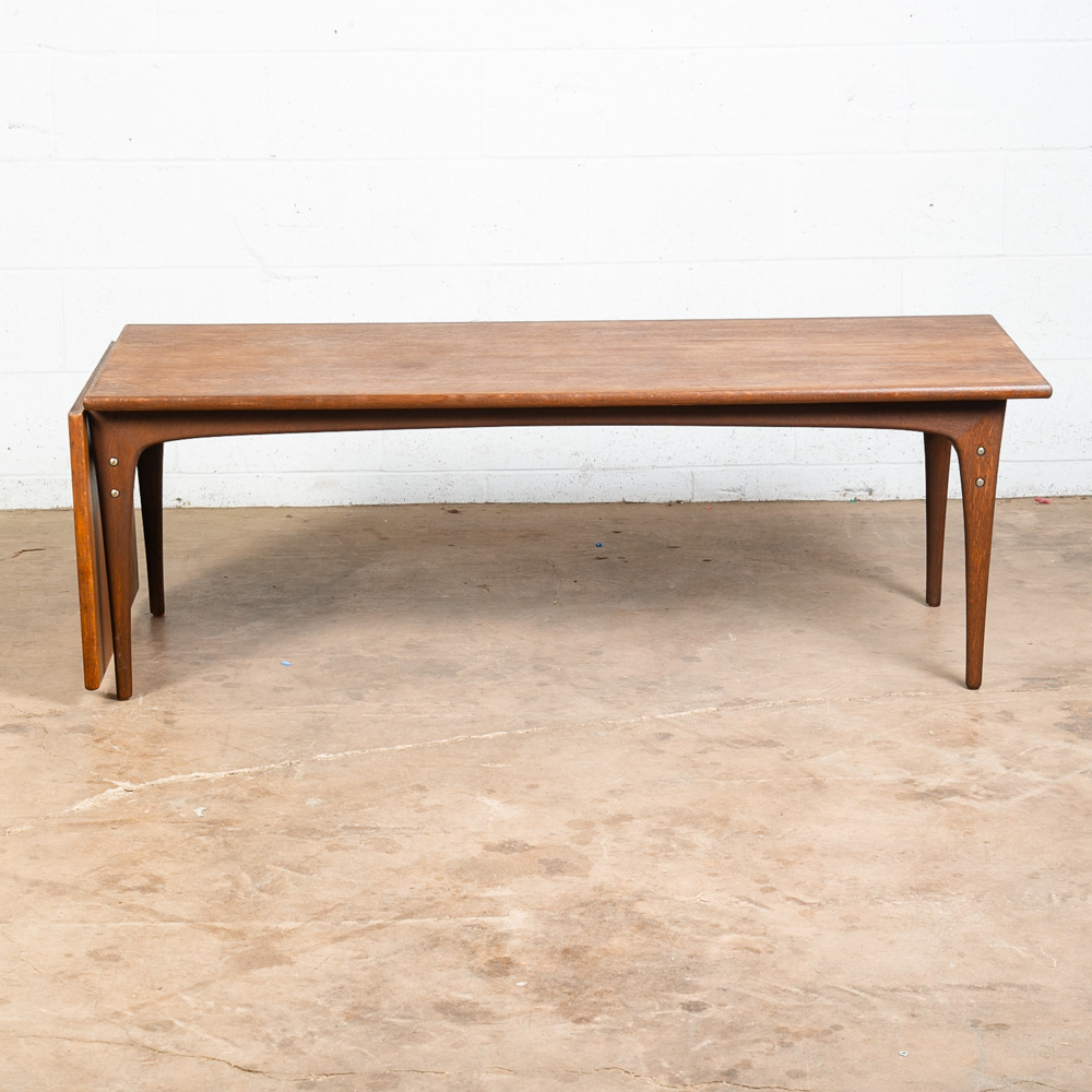 Mid Century Danish Modern Coffee Table Surfboard Oak Drop Leaf Denmark Sliding L - Image 4