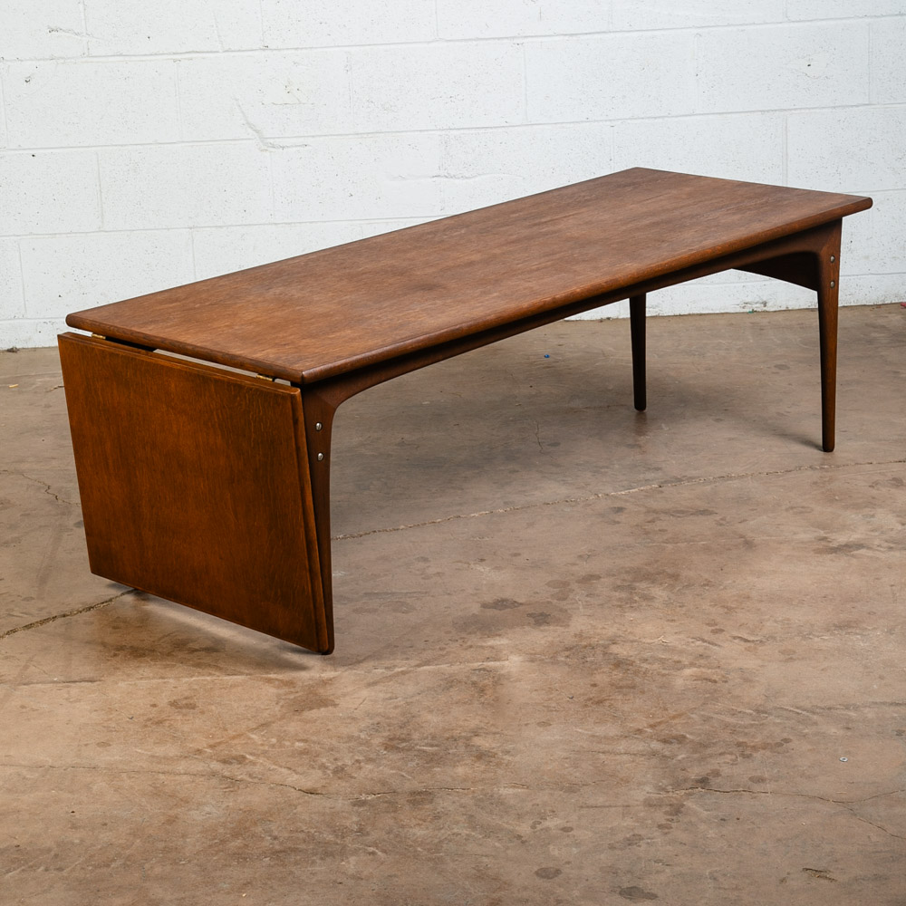 Mid Century Danish Modern Coffee Table Surfboard Oak Drop Leaf Denmark Sliding L - Image 2