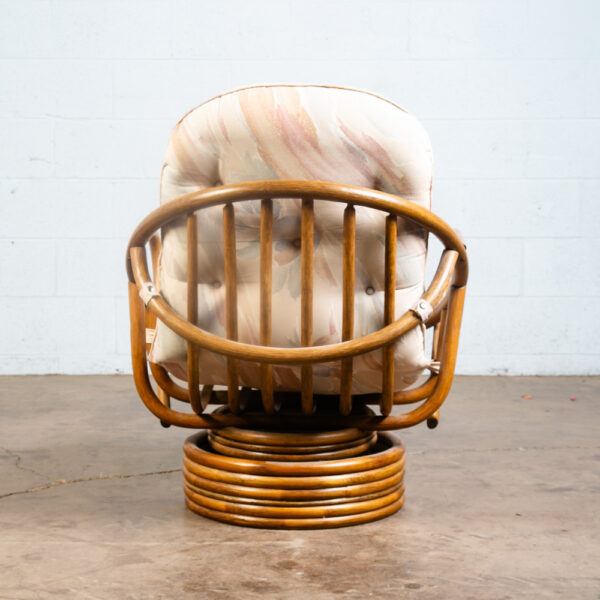 Mid Century Modern Lounge Chair Ottoman Bamboo Boho Swivel Rattan Basket Stool - Image 11