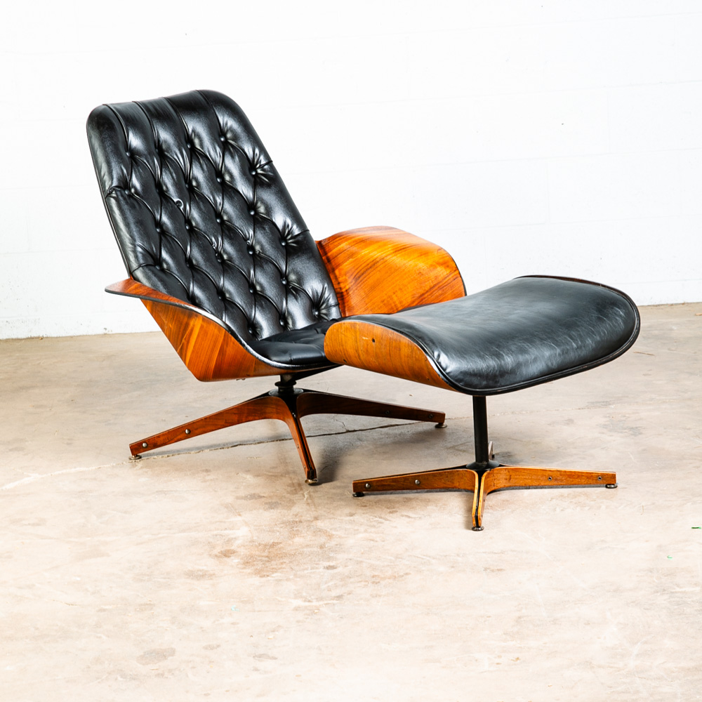 Mid Century Modern Lounge Chair Plycraft Mr Tufted Black Swivel George Mulhauser