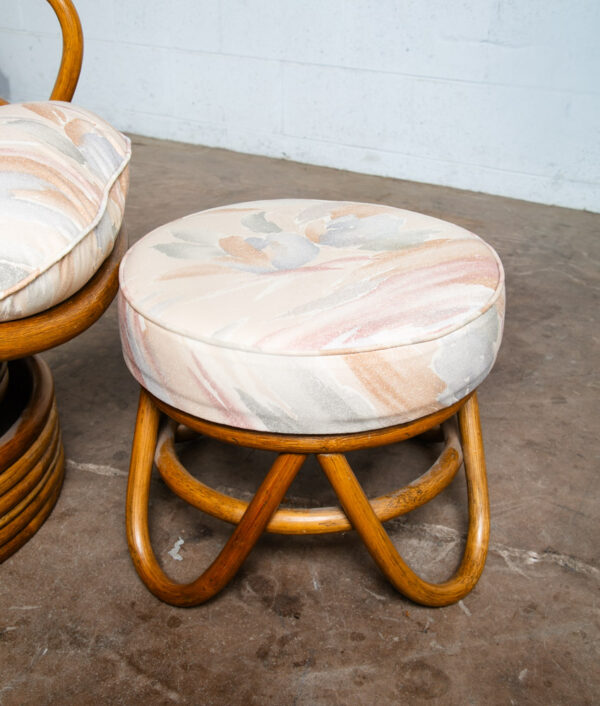 Mid Century Modern Lounge Chair Ottoman Bamboo Boho Swivel Rattan Basket Stool - Image 8