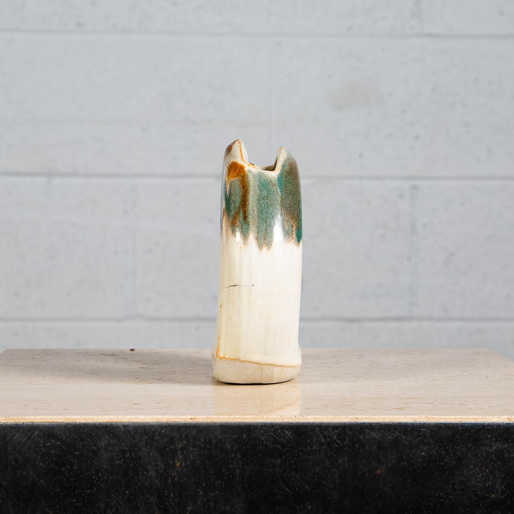 Mid Century Modern Floral Vase Small Pottery Ceramic Brown White Teal Signed Mcm - Image 7