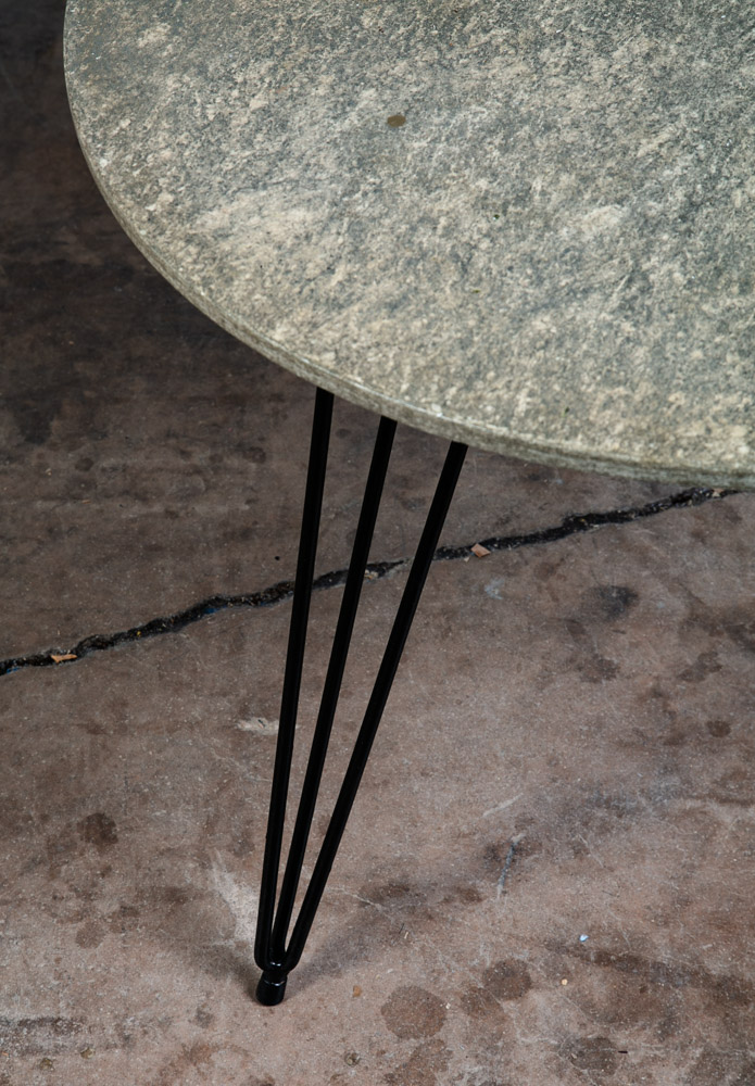 Mid Century Modern Dining Table Dinette Black Iron Round Circular Stone Marble - Image 7