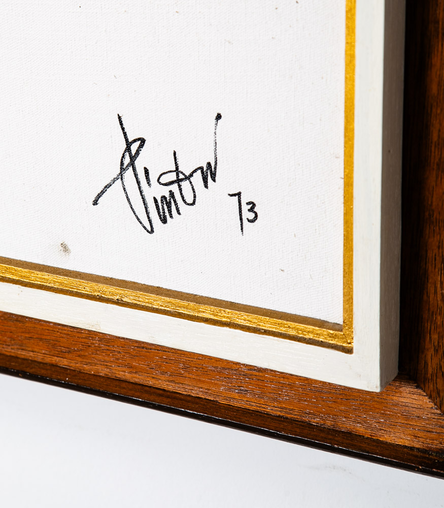 Mid Century Modern Wall Original Oil Painting Art Bull Running Framed Abstract - Image 3