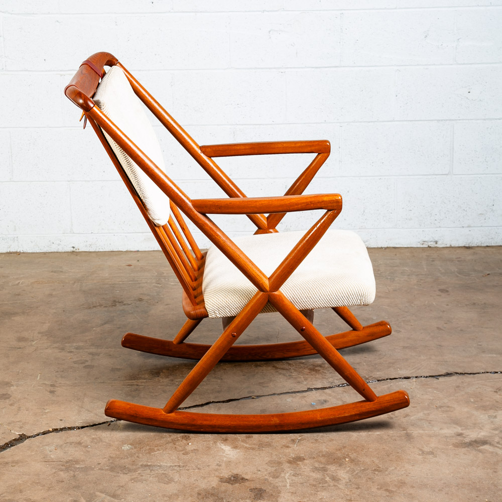 Mid Century Danish Modern Rocking Chair Benny Linden Teak Floating White Wool Mcm - Image 2