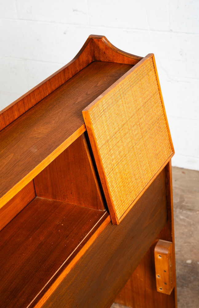 Mid Century Modern Headboard Bed Frame Full Size Cane Doors Walnut Vintage Mcm - Image 12